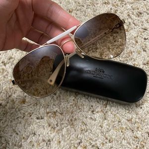 Coach Aviator Sunglasses in white, light gold and brown lenses